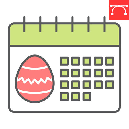 Easter calendar color line icon, Happy Easter and holiday, calendar vector icon, vector graphics, editable stroke filled outline sign.のイラスト素材