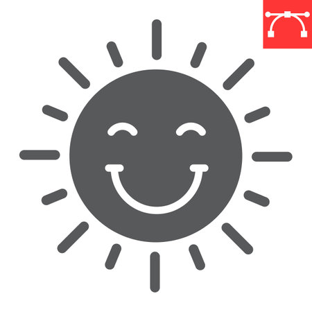 Smiling sun glyph icon, Happy Easter and holiday, sun smile vector icon, vector graphics, editable stroke solid sign.のイラスト素材