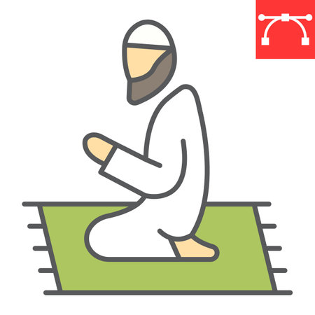 Muslim Prayer color line icon, Happy Ramadan and religion, islamic prayer vector icon, vector graphics, editable stroke filled outline signのイラスト素材