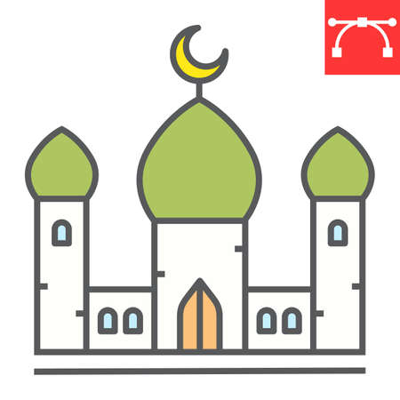 Mosque color line icon, architecture and religion, islamic mosque vector icon, vector graphics, editable stroke filled outline signのイラスト素材