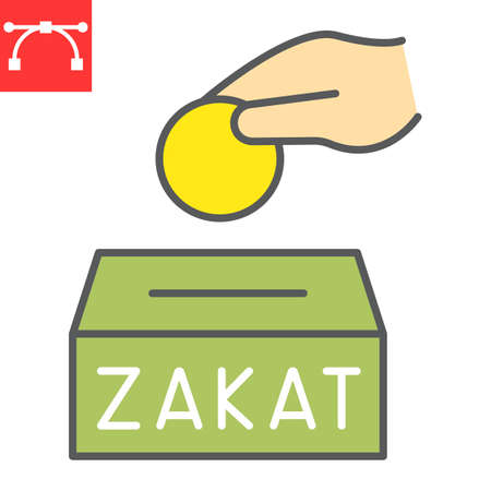 Zakat color line icon, happy ramadan and donate, donation vector icon, vector graphics, editable stroke filled outline signのイラスト素材