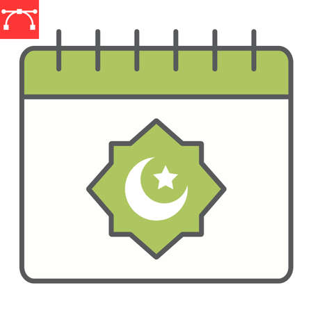 Ramadan calendar color line icon, happy ramadan and religion, islamic calendar vector icon, vector graphics, editable stroke filled outline signのイラスト素材