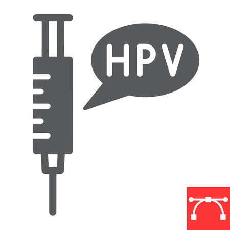 HPV vaccine glyph icon, vaccination and injection, syringe with speech bubble vector icon, vector graphics, editable stroke solid sign.のイラスト素材