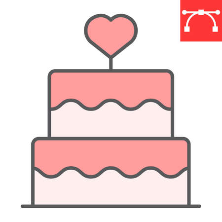 Stacked wedding cake with heart color line icon, dessert and bakery, love cake vector icon, vector graphics, editable stroke filled outline sign, eps 10.のイラスト素材