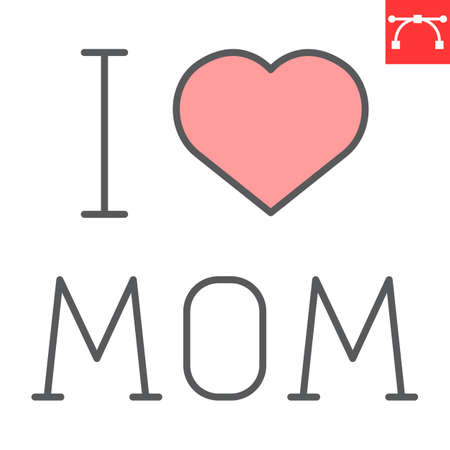 I love mom letters with heart color line icon, mother and text, Happy Mothers Day vector icon, vector graphics, editable stroke filled outline sign, eps 10.のイラスト素材