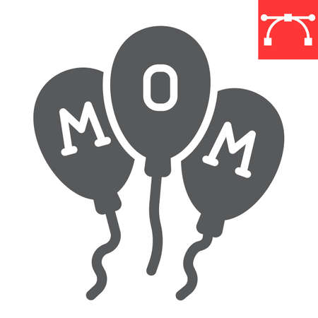 Happy Mothers Day balloons glyph icon, party and celebration, mothers day ballon vector icon, vector graphics, editable stroke solid sign, eps 10.のイラスト素材