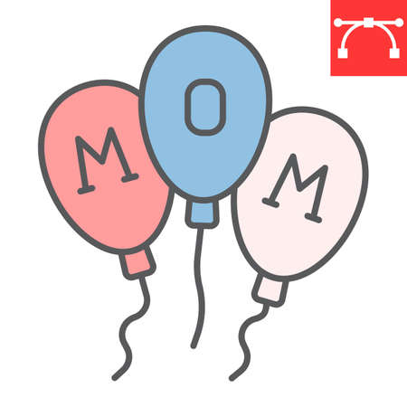 Happy Mothers Day balloons color line icon, party and celebration, mothers day ballon vector icon, vector graphics, editable stroke filled outline sign, eps 10.のイラスト素材