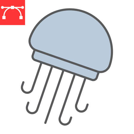 Jellyfish color line icon, sea and ocean animals, jellyfish vector icon, vector graphics, editable stroke filled outline signのイラスト素材