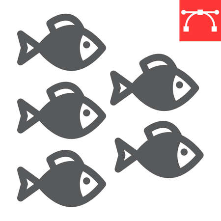 Group of sea fishes glyph icon, sea fish and ocean animals, fishes vector icon, vector graphics, editable stroke solid signのイラスト素材