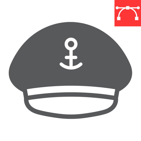 Captain hat glyph icon, sea and uniform, captain cap vector icon, vector graphics, editable stroke solid signのイラスト素材