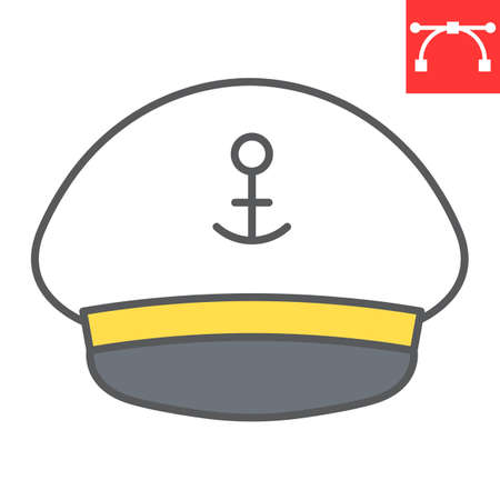 Captain hat color line icon, sea and uniform, captain cap vector icon, vector graphics, editable stroke filled outline signのイラスト素材