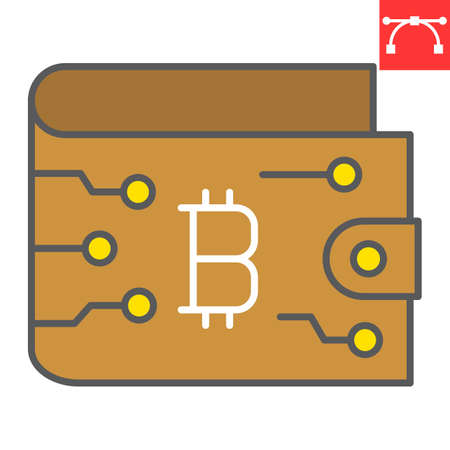 Bitcoin wallet color line icon, cryptocurrency and bitcoin, wallet vector icon, vector graphics, editable stroke filled outline sign,のイラスト素材