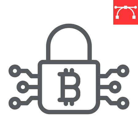 Bitcoin encryption line icon, cryptocurrency and protection, bitcoin padlock vector icon, vector graphics, editable stroke outline sign,のイラスト素材