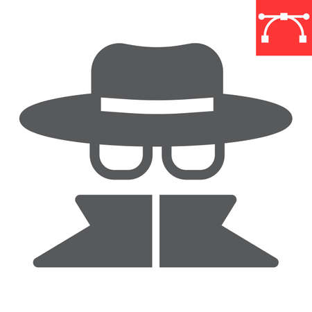 Spy agent glyph icon, anonymity and detective, incognito vector icon, vector graphics, editable stroke solid sign,のイラスト素材
