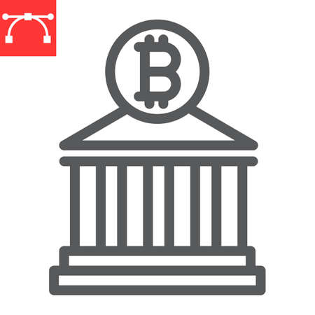 Bitcoin bank line icon, building and finance, bank building vector icon, vector graphics, editable stroke outline sign,のイラスト素材