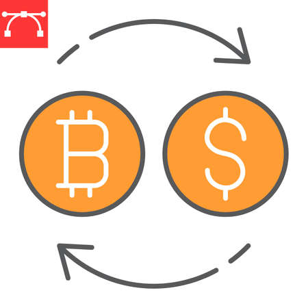 Bitcoin to dollar exchange color line icon, btc and usd, currency exchange vector icon, vector graphics, editable stroke filled outline sign,のイラスト素材