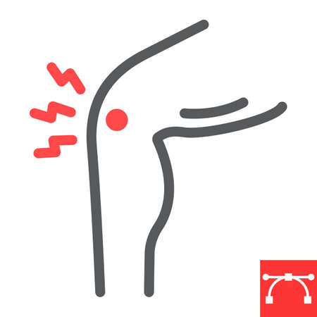 Knee pain line icon, osteoporosis and arthritis, joint pain vector icon, vector graphics, editable stroke outline sign, eps 10.のイラスト素材