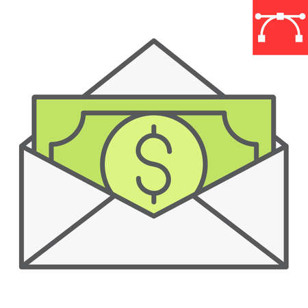 Salary color line icon, corruption and earnings, money in envelope vector icon, vector graphics, editable stroke filled outline sign.のイラスト素材