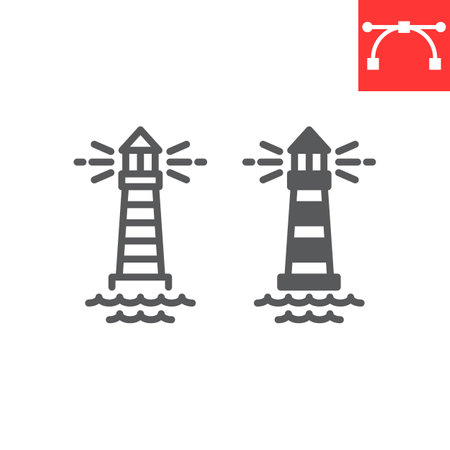 Lighthouse line and glyph icon, sea and ocean, lighthouse vector icon, vector graphics, editable stroke outline sign.のイラスト素材
