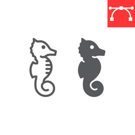 Seahorse line and glyph icon. sea and ocean animals, sea horse vector icon, vector graphics, editable stroke outline sign.のイラスト素材