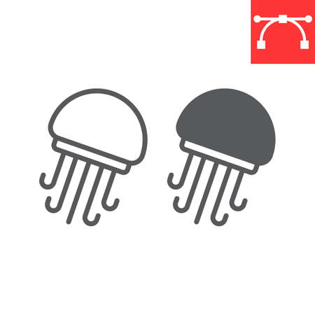 Jellyfish line and glyph icon. sea and ocean animals, jellyfish vector icon, vector graphics, editable stroke outline sign.のイラスト素材