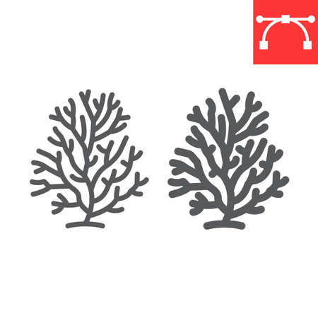 Coral line and glyph icon. sea and ocean animals, coral reef vector icon, vector graphics, editable stroke outline sign.のイラスト素材