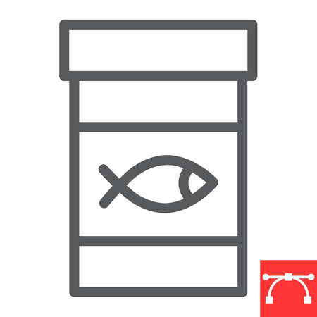 Fish feed line icon, pet shop and meal, fish food jar vector icon, vector graphics, editable stroke outline sign.のイラスト素材