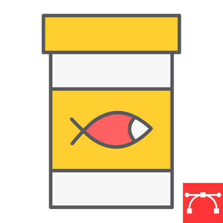 Fish feed color line icon, pet shop and meal, fish food jar vector icon, vector graphics, editable stroke filled outline sign.のイラスト素材