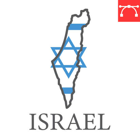Map of Israel flag color line iconのイラスト素材