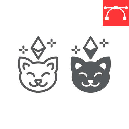Crypto kitty line and glyph icon, unique token and pet, cat with ethereum vector icon, vector graphics, editable stroke outline sign, eps 10のイラスト素材