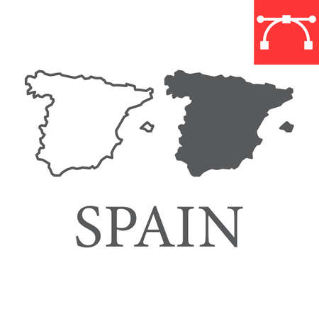 Map of Spain line and glyph icon, country and travel, Spain map vector icon, vector graphics, editable stroke outline sign, eps 10のイラスト素材