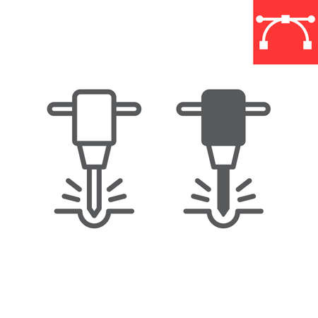 Construction jackhammer line and glyph icon, tool and repair, pneumatic hammer vector icon, vector graphics, editable stroke outline sign, eps 10のイラスト素材