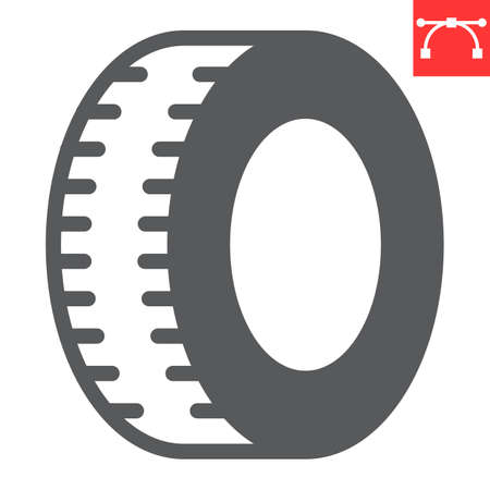 Car tire glyph icon, recycle and car wheel, rubber waste vector icon, vector graphics, editable stroke solid sign, eps 10.のイラスト素材