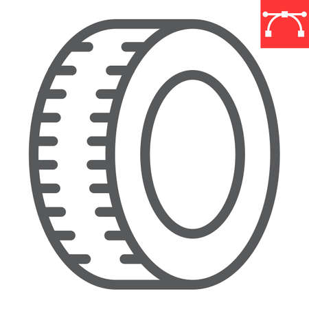 Car tire line icon, recycle and car wheel, rubber waste vector icon, vector graphics, editable stroke outline sign, eps 10.のイラスト素材