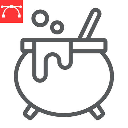 Witch cauldron line icon, holiday and halloween, witch pot vector icon, vector graphics, editable stroke outline signのイラスト素材