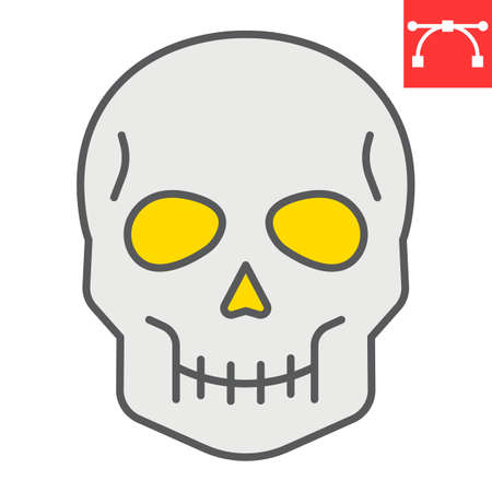 Skull color line icon, holiday and halloween, human skull vector icon, vector graphics, editable stroke filled outline signのイラスト素材