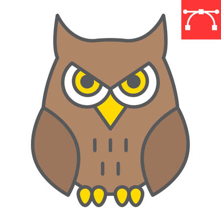 Owl color line icon, bird and halloween, owl vector icon, vector graphics, editable stroke filled outline signのイラスト素材