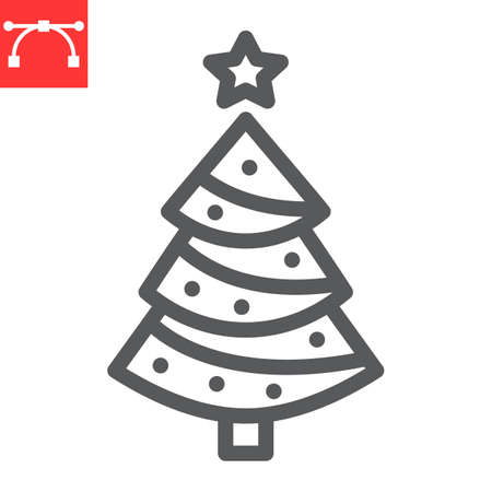 Christmas tree line icon, holiday and christmas, fir tree vector icon, vector graphics, editable stroke outline sign, eps 10.のイラスト素材
