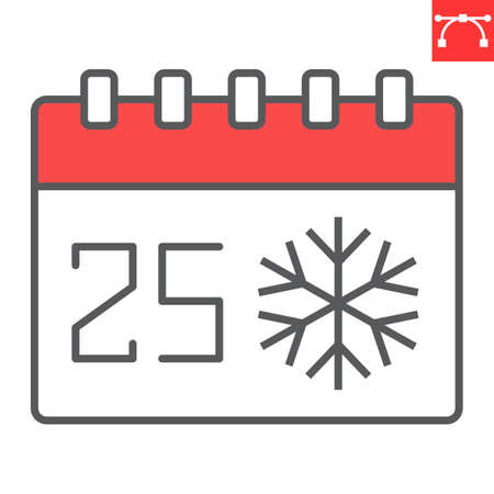 Christmas calendar color line icon, holiday and christmas, 25th december calendar vector icon, vector graphics, editable stroke filled outline sign, eps 10.のイラスト素材