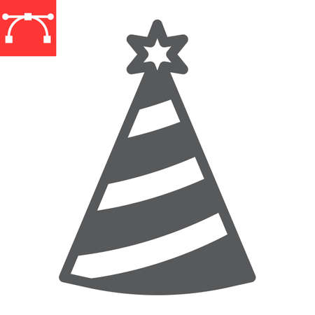 Party hat glyph icon, holiday and birthday, party hat vector icon, vector graphics, editable stroke solid sign, eps 10.のイラスト素材