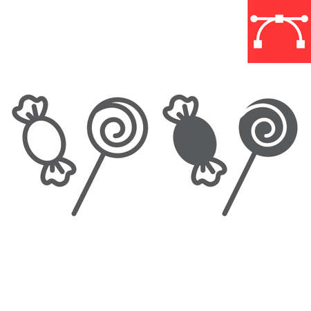 Candy and lollipop line and glyph icon, holiday and dessert, candies vector icon, vector graphics, editable stroke outline sign, eps 10.のイラスト素材