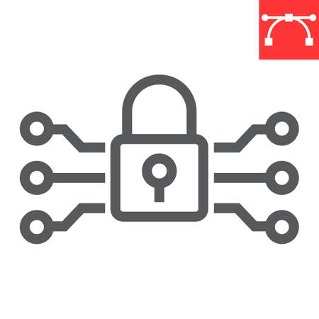 Data encryption line icon, padlock and protection, encryption vector icon, vector graphics, editable stroke outline signのイラスト素材