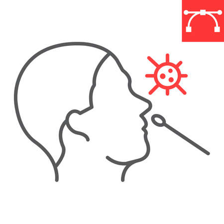 Nasal swab test line icon, diagnosis and covid, pcr test vector icon, vector graphics, editable stroke outline signのイラスト素材