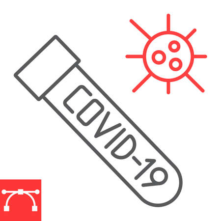 Cororavirus test tube line icon, diagnosis and analysis, covid-19 test tube vector icon, vector graphics, editable stroke outline signのイラスト素材