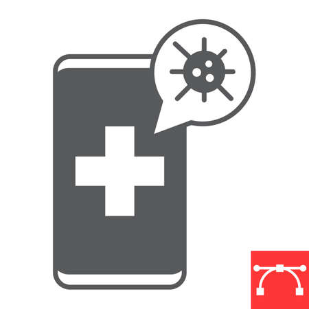 Coronavirus helpline glyph icon, call and smartphone, covid-19 hotline vector icon, vector graphics, editable stroke solid signのイラスト素材