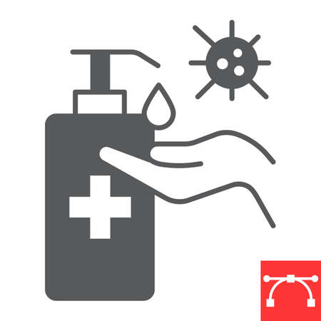 Hand sanitizer glyph icon, sanitizing and soap, washing hand vector icon, vector graphics, editable stroke solid sign,  .のイラスト素材