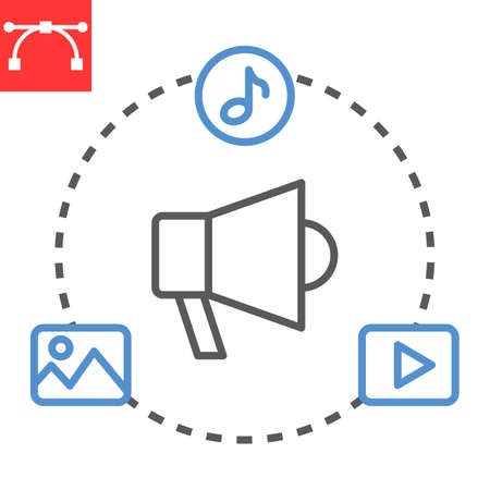 Content marketing line icon, megaphone and business, content marketing vector icon, vector graphics, editable stroke outline sign, eps 10.のイラスト素材