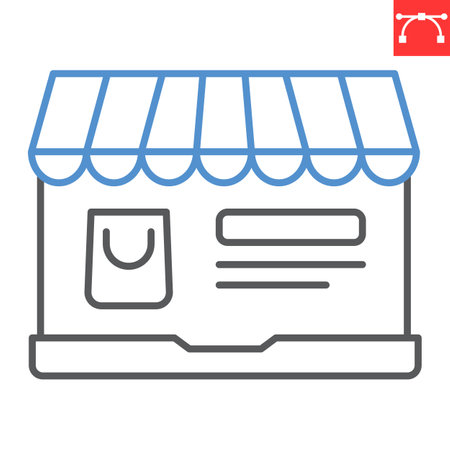 Online shop line icon, internet store and buy, laptop with awning vector icon, vector graphics, editable stroke outline sign, eps 10.のイラスト素材