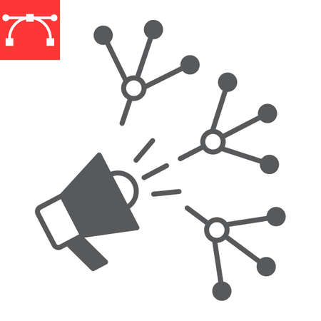 Viral marketing glyph icon, megaphone and advertising, viral marketing vector icon, vector graphics, editable stroke solid sign, eps 10.のイラスト素材