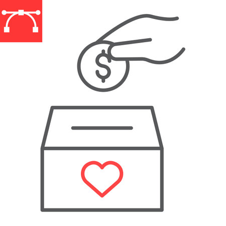 Donation line icon, donate box and volunteering, Hand putting money vector icon, vector graphics, editable stroke outline sign, eps 10.のイラスト素材